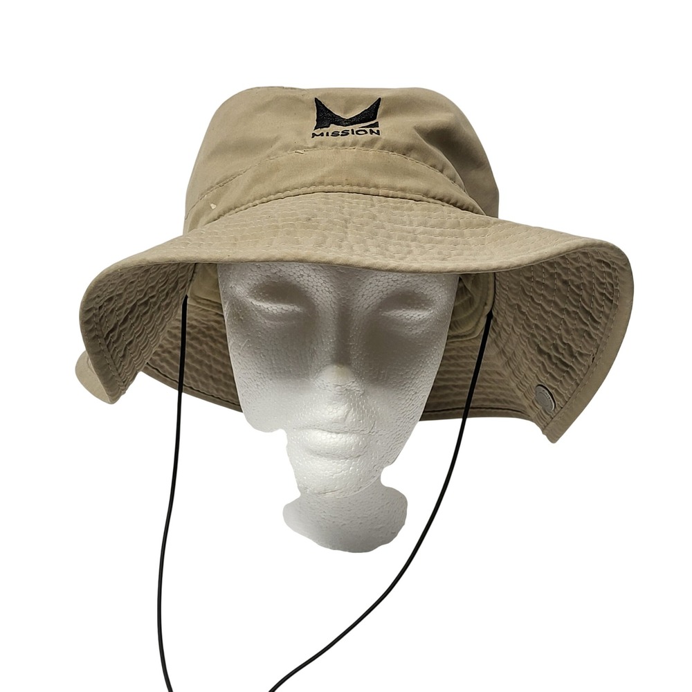 Mission Cooling Bucket Hat Khaki Tan Wide Brim Sun Hat Adjustable Chin Strap